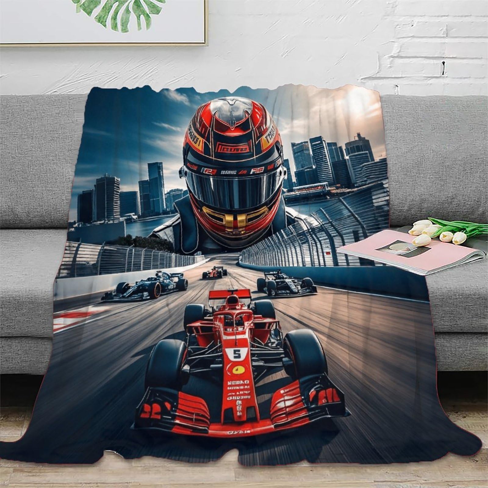 LILIlaobiao Silk Touch Warm Ferrarii Racing Fleece Blankets - 340 GSM Formulaone Throws for Sofa Fluffy Blanket 40x50inch(100x130cm) Bed Throw for Bedroom, Couch, Travel, Kids