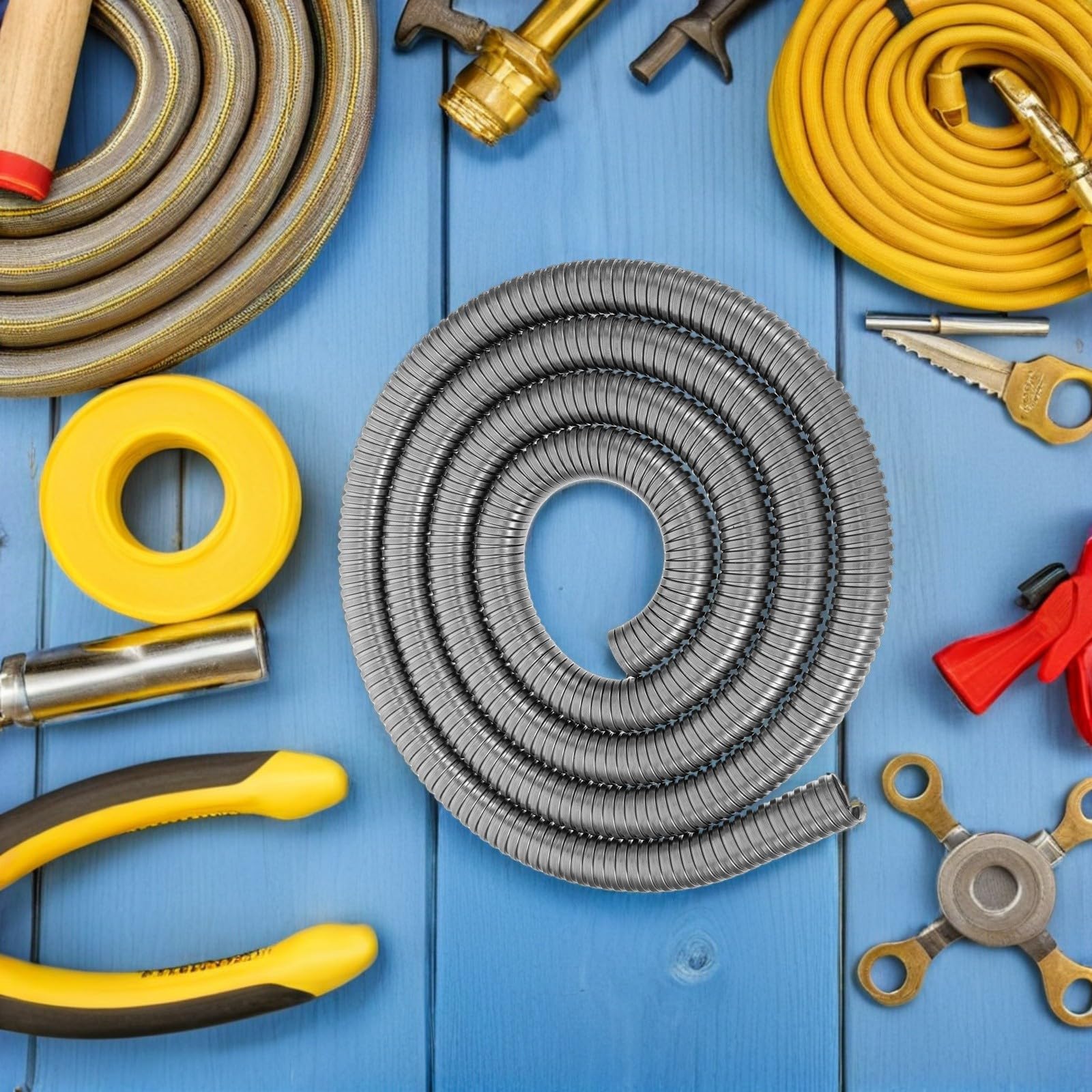 LIFKOME Conduit électrique Flexible, Gaine de câble en Acier Inoxydable 304, Protection ضد Abrasion pour câblage extérieur et Atelier, Argent, Tube métallique Flexible pour Fils,