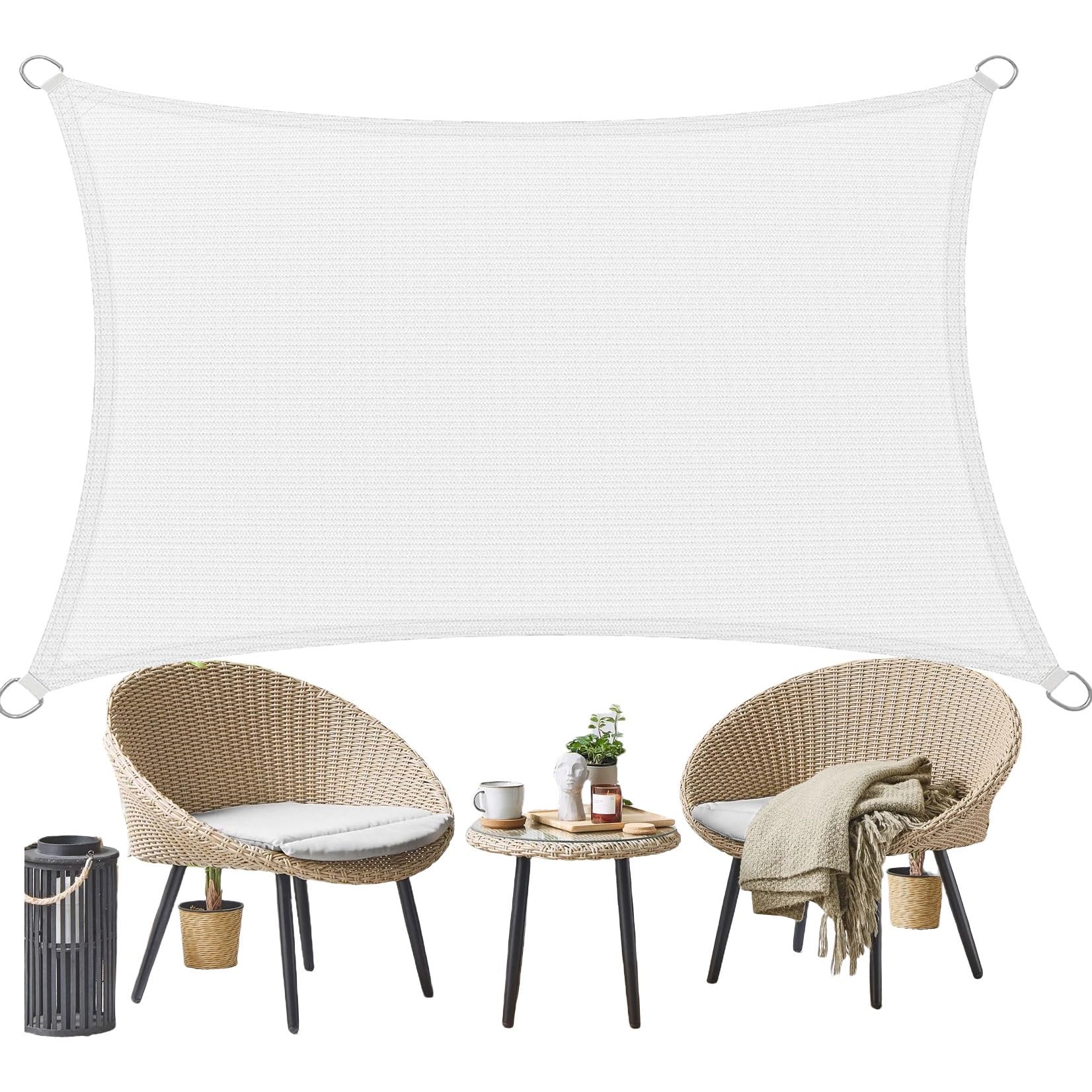 Sonnensegel Schattiernetz 80 x 90 cm Rechteckig 95% Uv-Schutz Windschutz HDPE Atmungsaktiv Sonnenschutz Segel Terrasse mit Kordel für Garten Terrasse Außenbereich(Anpassbar), Weiß