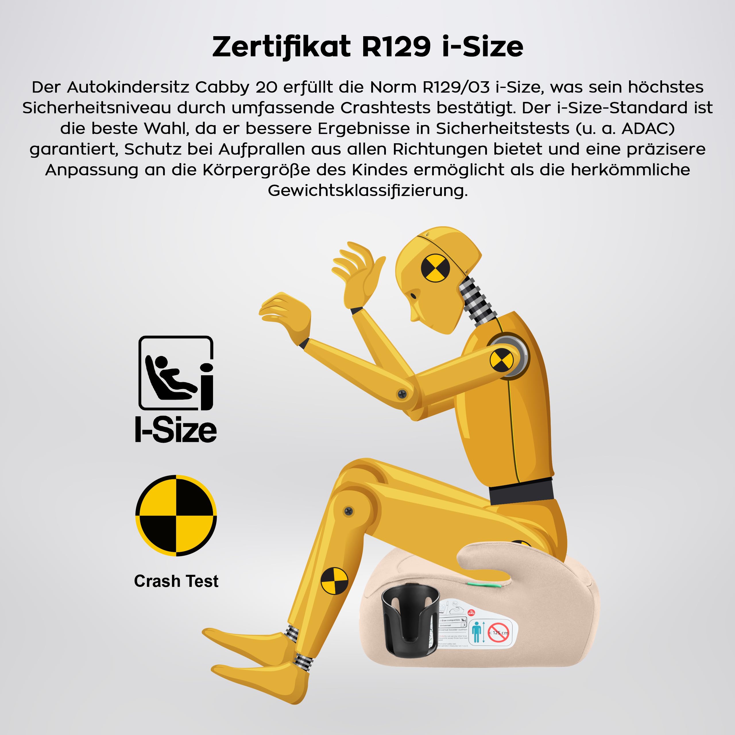 Tulano Cabby 20 Kindersitzerhöhung ab 6 jahre - 125-150 cm Kindersitz | 15-36 kg - Sitzerhöhung auto - Leichtgewichtige - Vorwärtsgerichtet - Getränkehalter - Beige