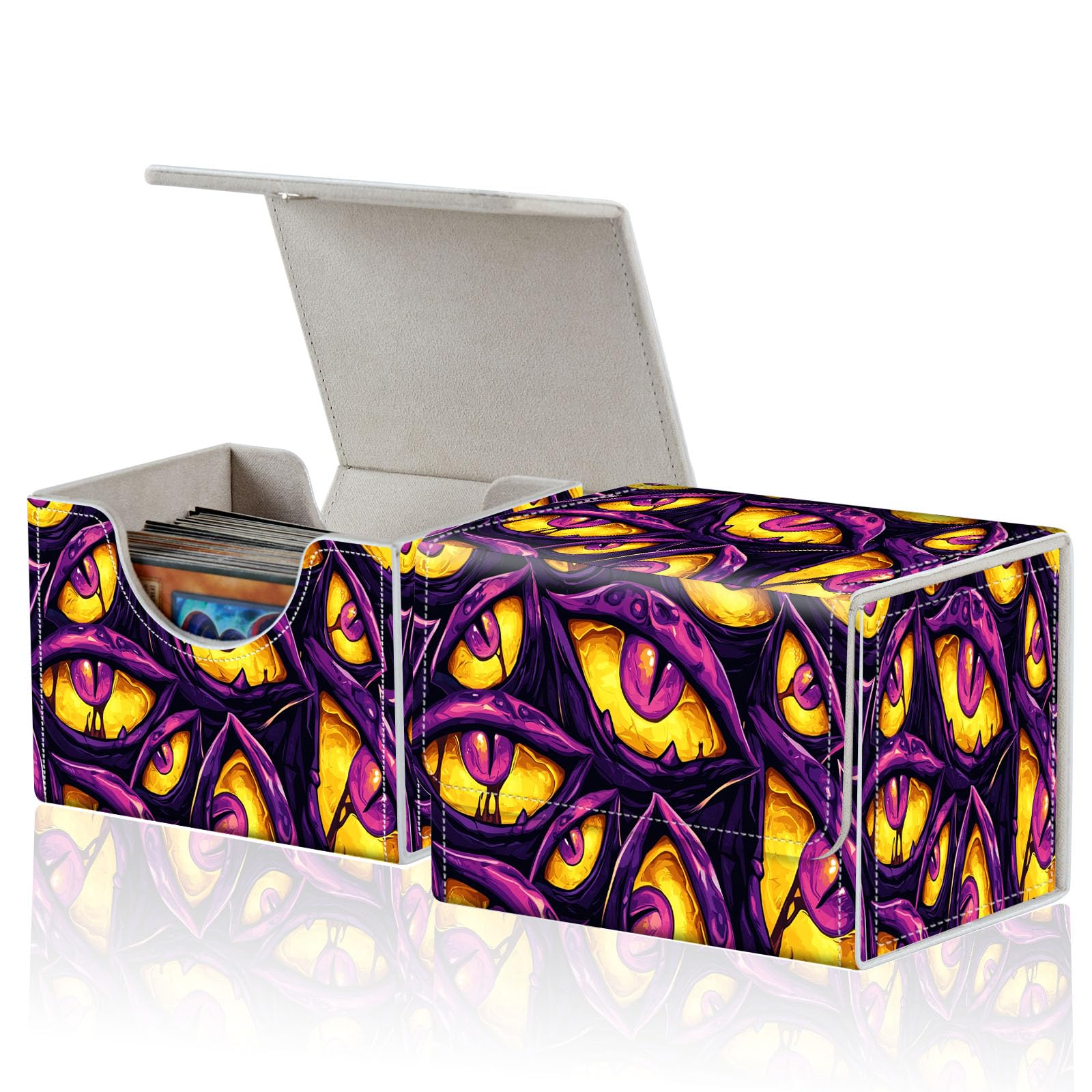 ACWDMKH for MTG Commander Deck Box,Card Deck Box for Trading Yugioh MTG,Fits 100 Double Sleeved Cards,PU Leather Strong Magnet Case for Magic Commander TCG CCG,Funny Purple Eyes