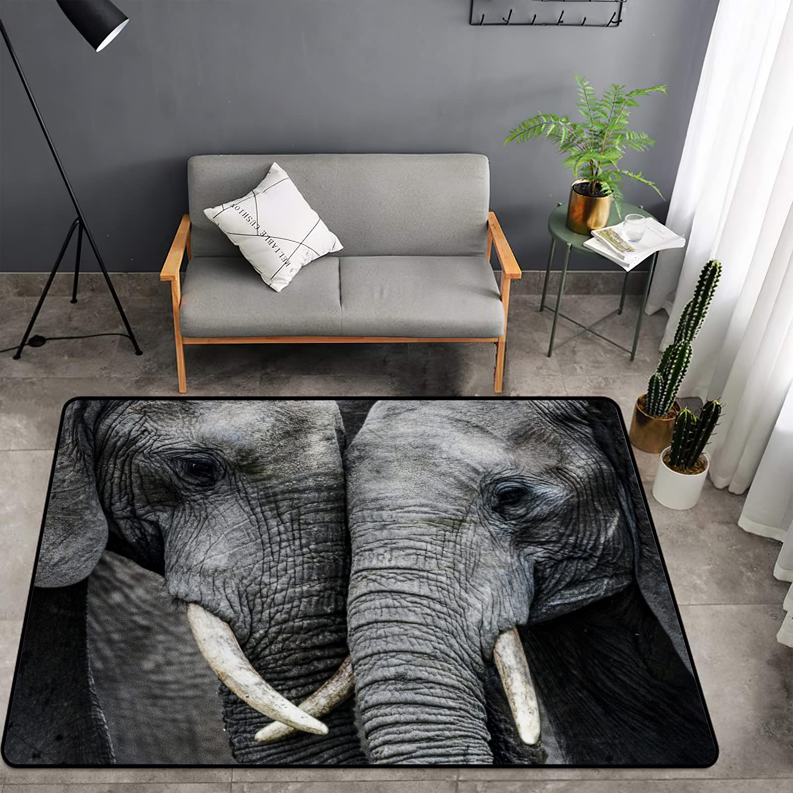 Washable Area Sponge Rug Mat for Kids Girls Bedroom Living Room Elephant, African Wild Animal Family Beautiful Elephant Non-Slip Carpet Super Soft Extra Thick Bathroom Home Indoor Small Floor Rugs