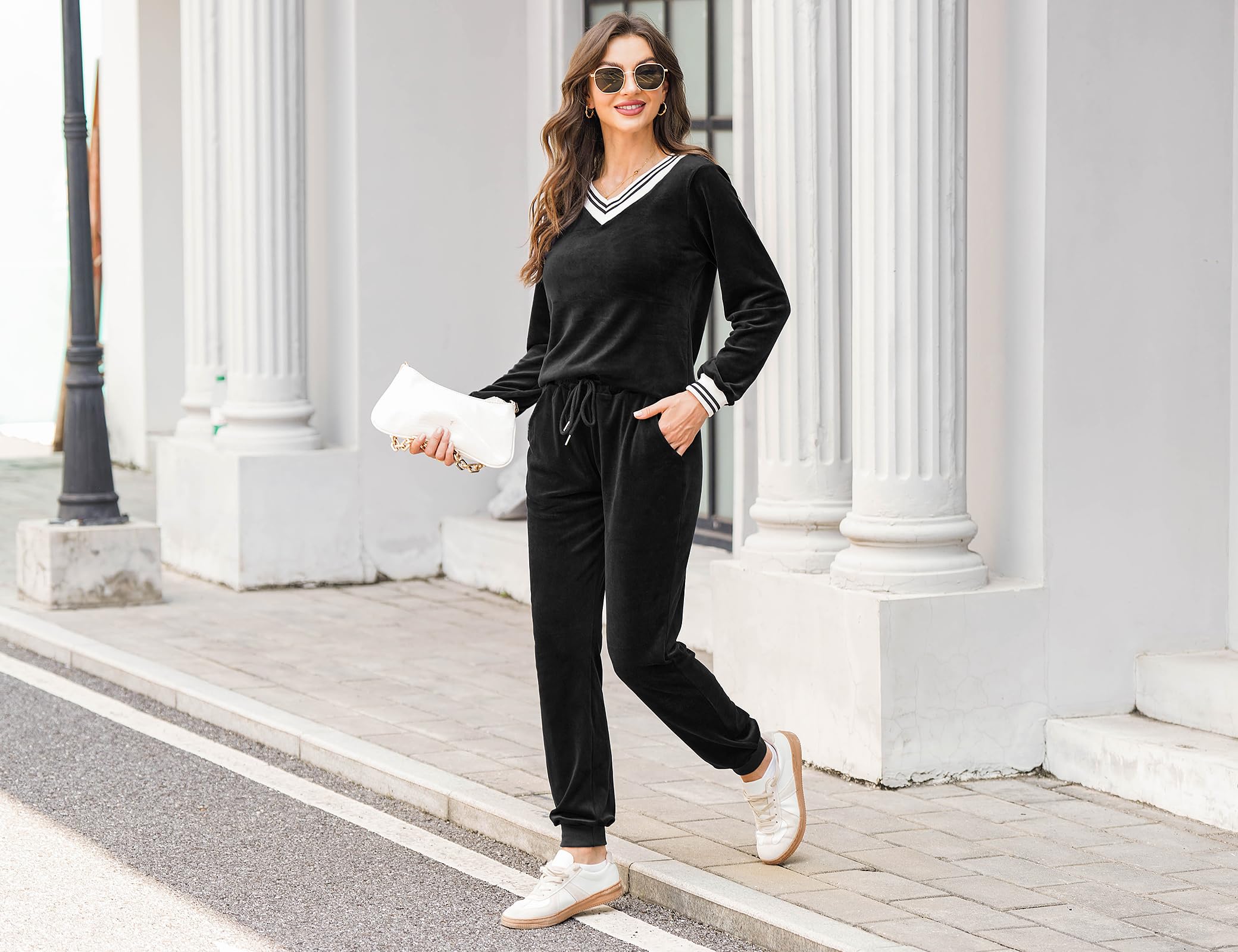 Totatuit Donna da Ginnastica in Velluto Tuta da Casa Set Tuta Sportiva Casual Pigiami Due Pezzi Pigiama Donna Pile Set Inverno da Yoga Jogging Training Sportwear con Coulisse