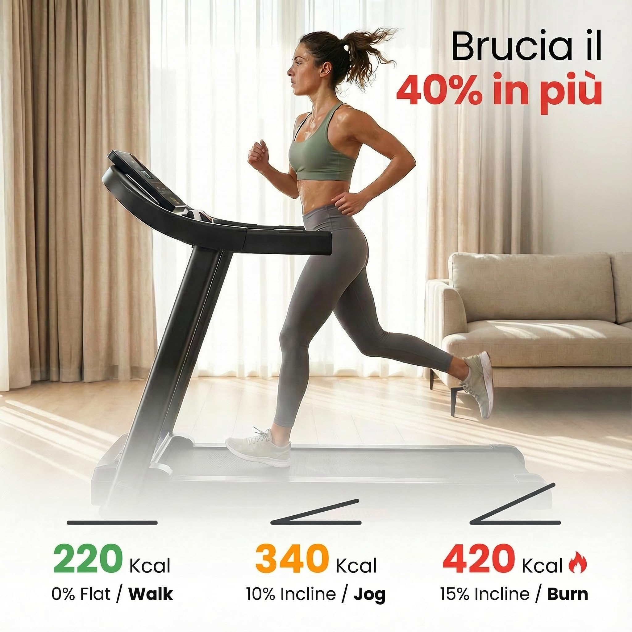 Tapis Roulant Salvaspazio 14km/h, Tapis Roulant Elettrico Pieghevole con Inclinazione 15%, Walking Pad Pieghevole da Casa, Motore Silenzioso 3.0 HP, Display LED, Portata 136 kg