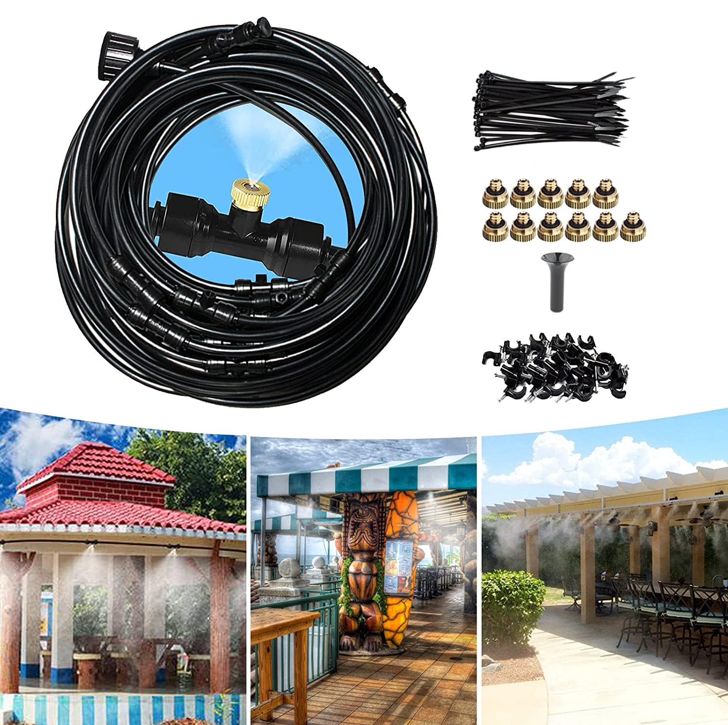 Misting Cooling System Outdoor Water Cooling Sprayer Kit 9 Meter, DIY Drip Irrigation Set with 11 Brass Misting Nozzles for Garden Patio Greenhouse Stable Plants and Flowers (9m)