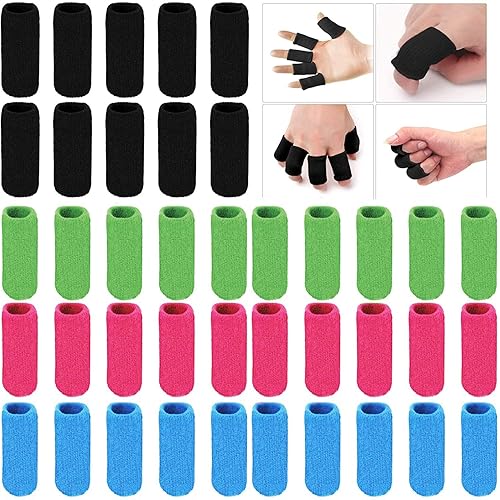 ELANE Juego de 40 fundas elásticas para el pulgar para soporte de dedo, nudillos, para juegos, deportes, baloncesto, negro, verde, celeste, rosa rojo