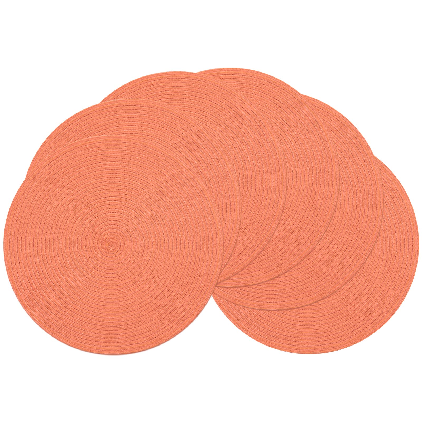 SHACOS Round Braided Placemats Set of 6 Washable Cotton Polyester Round Placemats for Kitchen Table 15 inch Round Table Mats (Coral, 6)