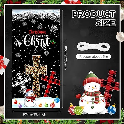 Miniatura 2 de Cubierta de puerta de cruz de Navidad, cruz religiosa de invierno, decoración de puerta delantera, pancarta, Navidad, comienza con Cristo, muñeco de