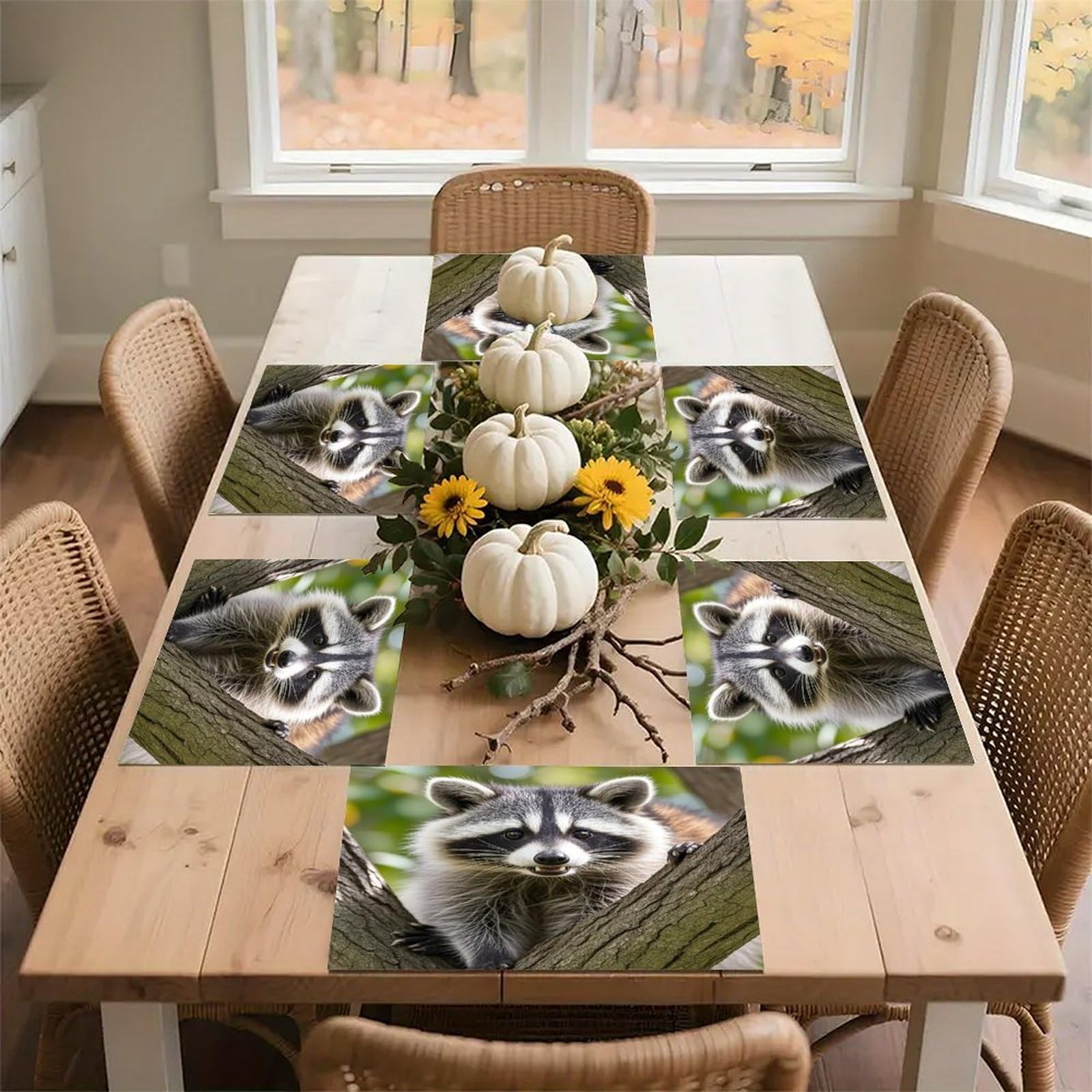 Raccoon Placemats Flax Place Mats for Dining Table Rectangle Non-Slip Table Mats Heat Resistant Washable Placemat for Kitchen Home Decor Party Outdoor 12" X 18"