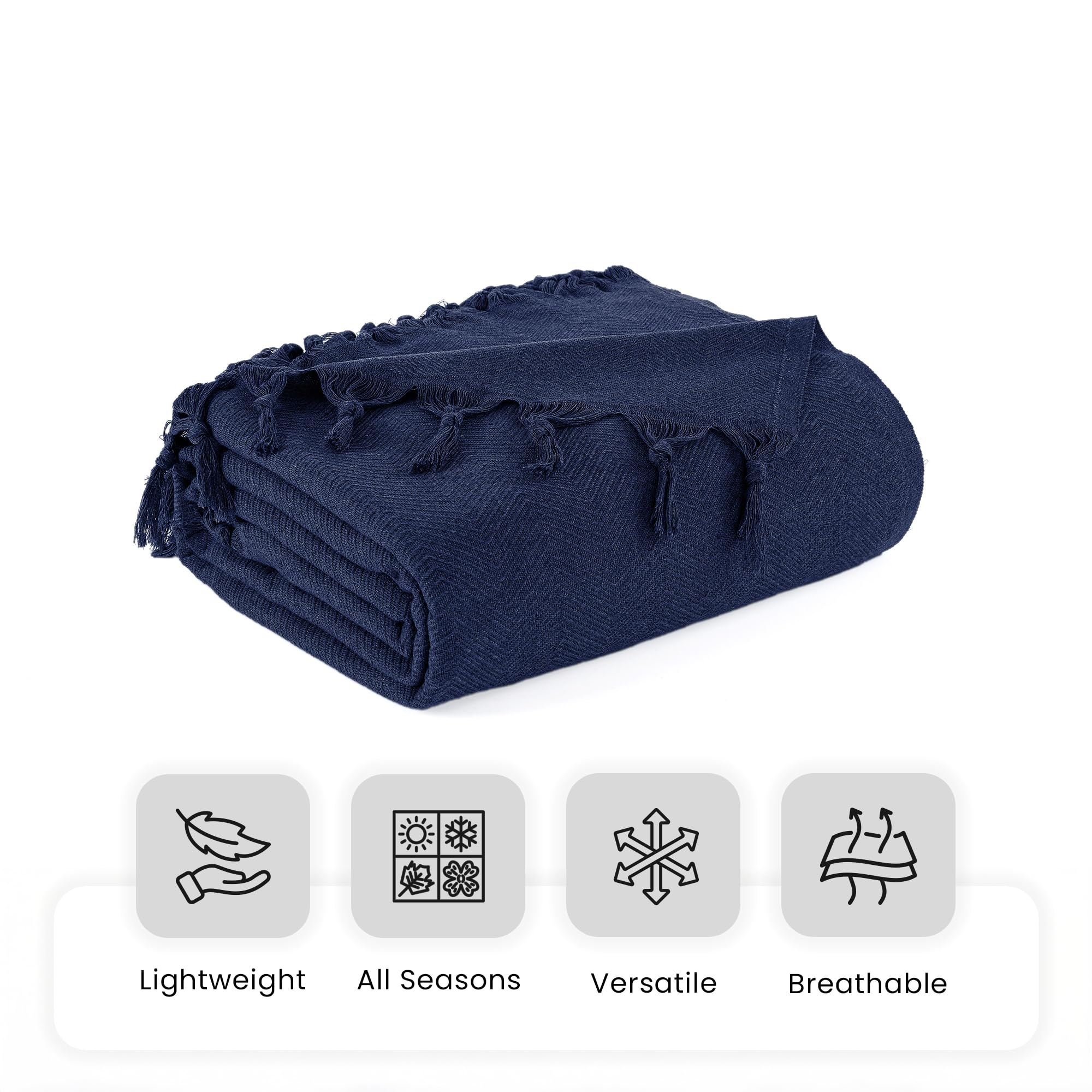 Milam London Cotton Throw For Sofas, Navy Blue, 200 x 230 cm - Image 3