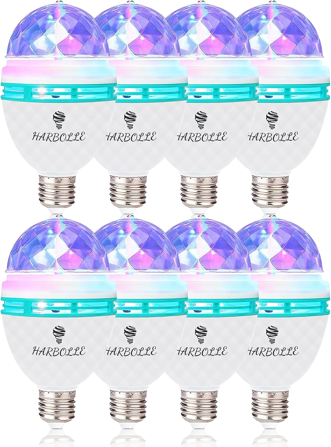 HARBOLLE 8 Pack RGB Color Rotating Bulb,E26/E27,LED Party Bulbs Colored Strobe Light Bulb Multi Crystal Stage Lights for Disco, Birthday Party Club Bar for Indoor Parties, Photography