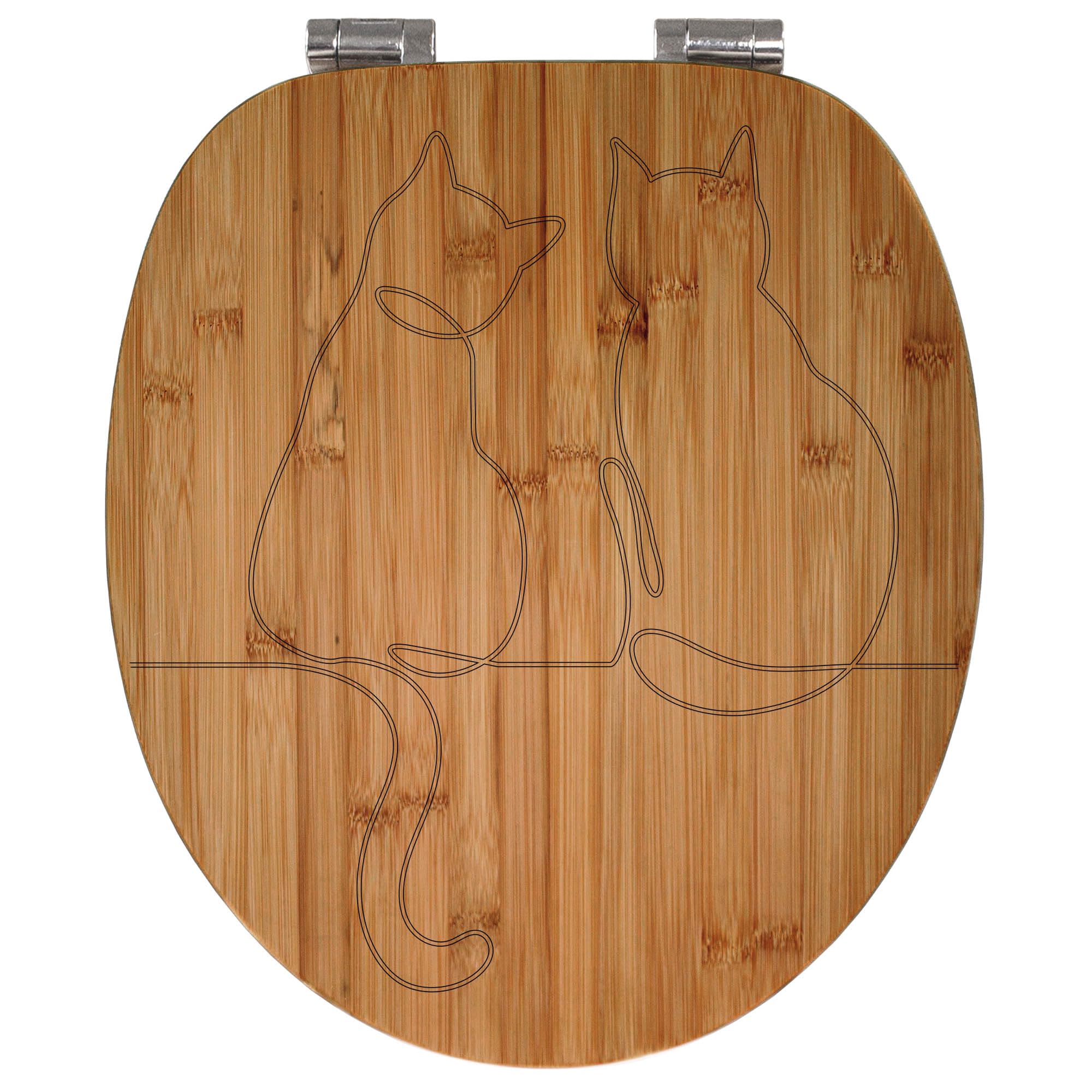 banjado® Hochwertig gravierter Design WC Sitz Bambus Absenkautomatik Katzenliebe/Toilettendeckel mit Absenkautomatik Holz/Bambus Klodeckel/WC-Sitz für alle gängigen Toiletten