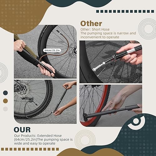Miniatura 2 de Mini bomba de bicicleta portátil para bicicleta, bomba de bicicleta de aleación de aluminio de 160 PSI, se adapta a válvulas Presta y Schrader,