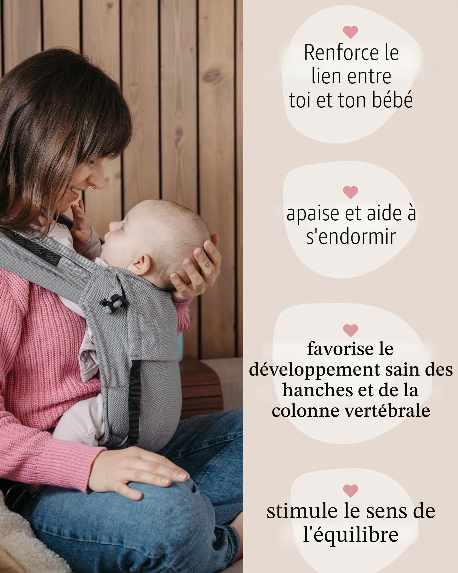 Hoppediz Porte-bébé Primeo dès la naissance (2.5-15 kg), Porte-bébé ventral et dorsal, Taille Réglable, 100% coton bio, Design Lanzarote