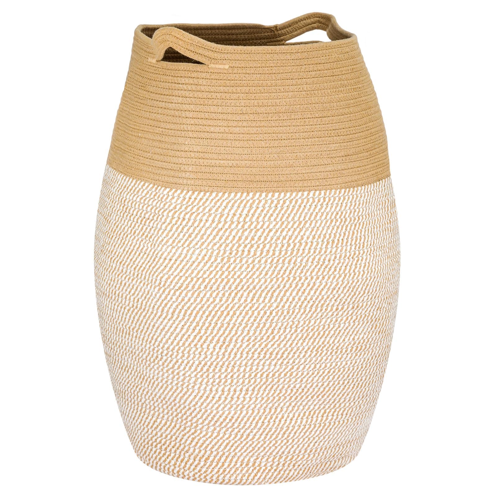 GREENSAPPIRE Cotton Rope Basket 105L Laundry Basket Basket Woven Storage Basket Dirty Clothes Basket Laundry Bin With Extended Handles Toy Storage Organiser For Storage Clothes Toys (White+ Line)