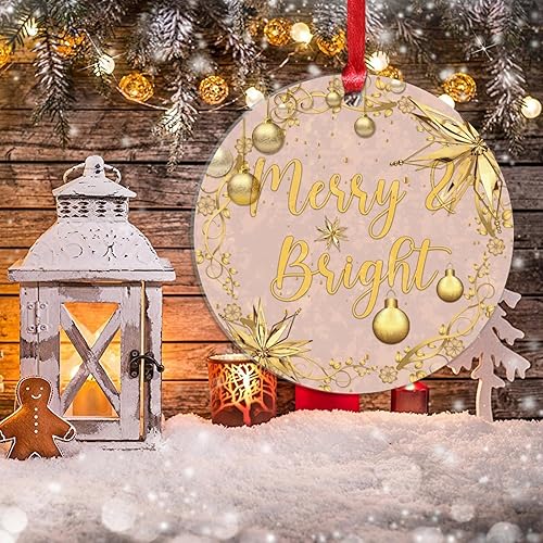 Vista 61 de Christmas Ornament Merry Christmas Y'all Ornament for Christmas Tree Decor Gold Snowflake Ball Wreath Xmas Tree Decorations 3in Acrylic Ornament