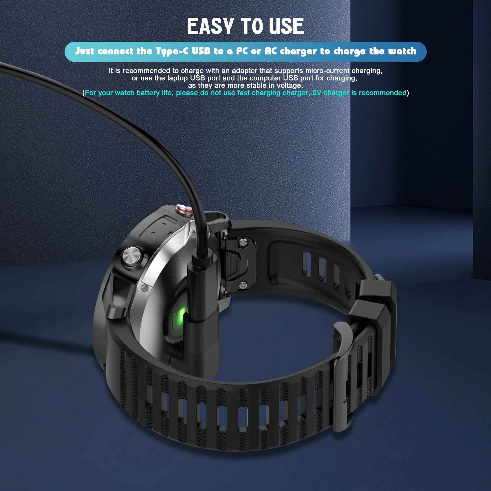 NEWZEROL Adapter USB C Kompatybilny z Vívoactive 6/5/4S, Garmin Kabel do Ładowania Zegarka Fenix 8/8 Solar/7/6, Forerunner 570/970/165/955/965, Venu 3S/2S, Epix2-Czarny