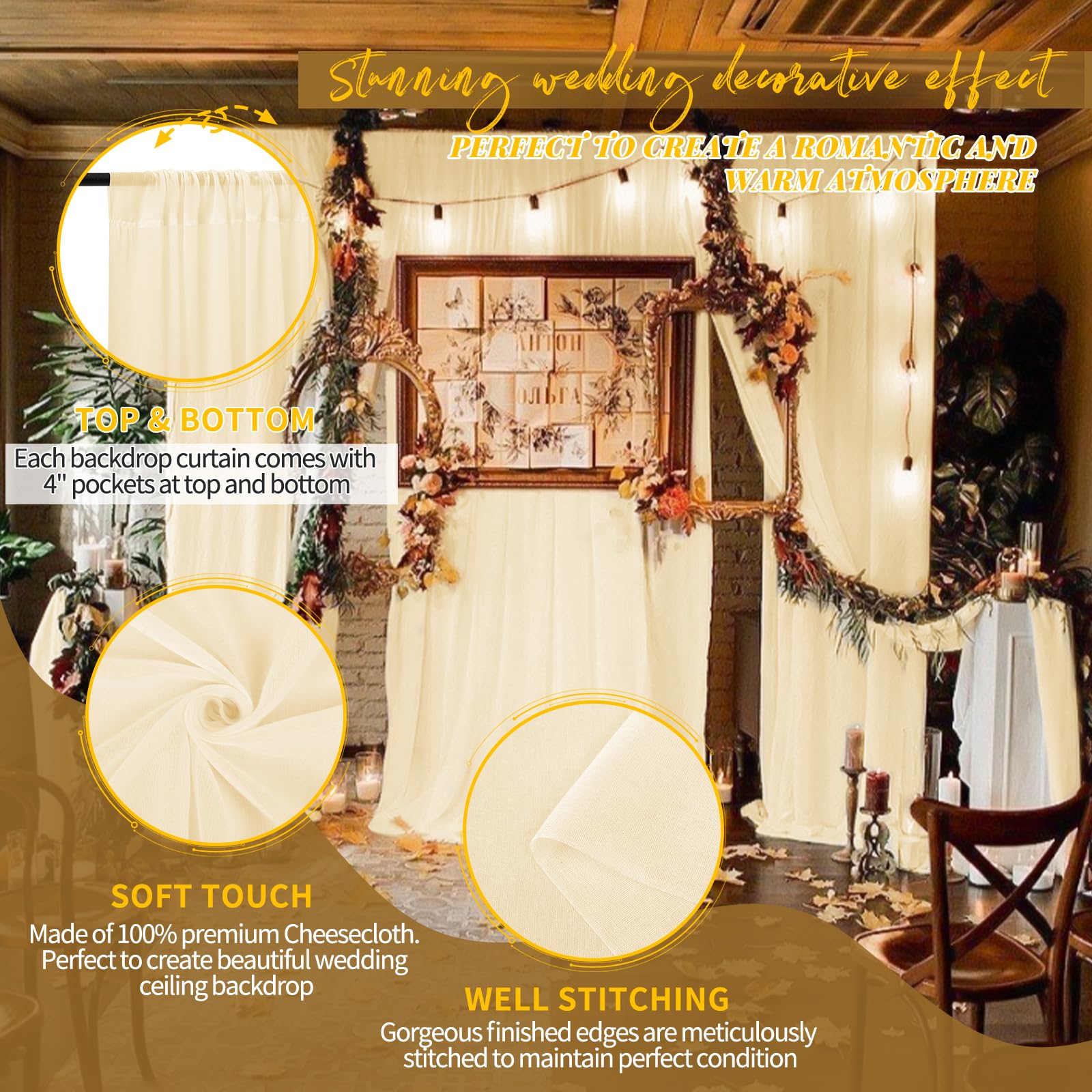 6 pannelli avorio tende da soffitto per matrimoni, garza tessuto velato per drappeggi, tende da soffitto per matrimoni, lampadari, decorazioni da appendere, ad arco di palcoscenico, drappeggio, eventi