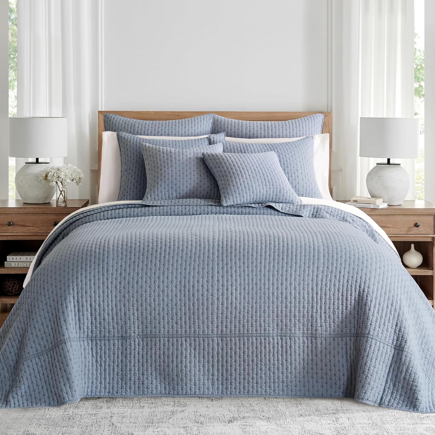 Levtex Home - Cross Stitch Bedspread Set - King Bedspread and Two King Shams - Cross Stitch Pattern - Bedspread (120x104in.) and Sham (20x36in.) - Cotton Bedspread - King Chambray
