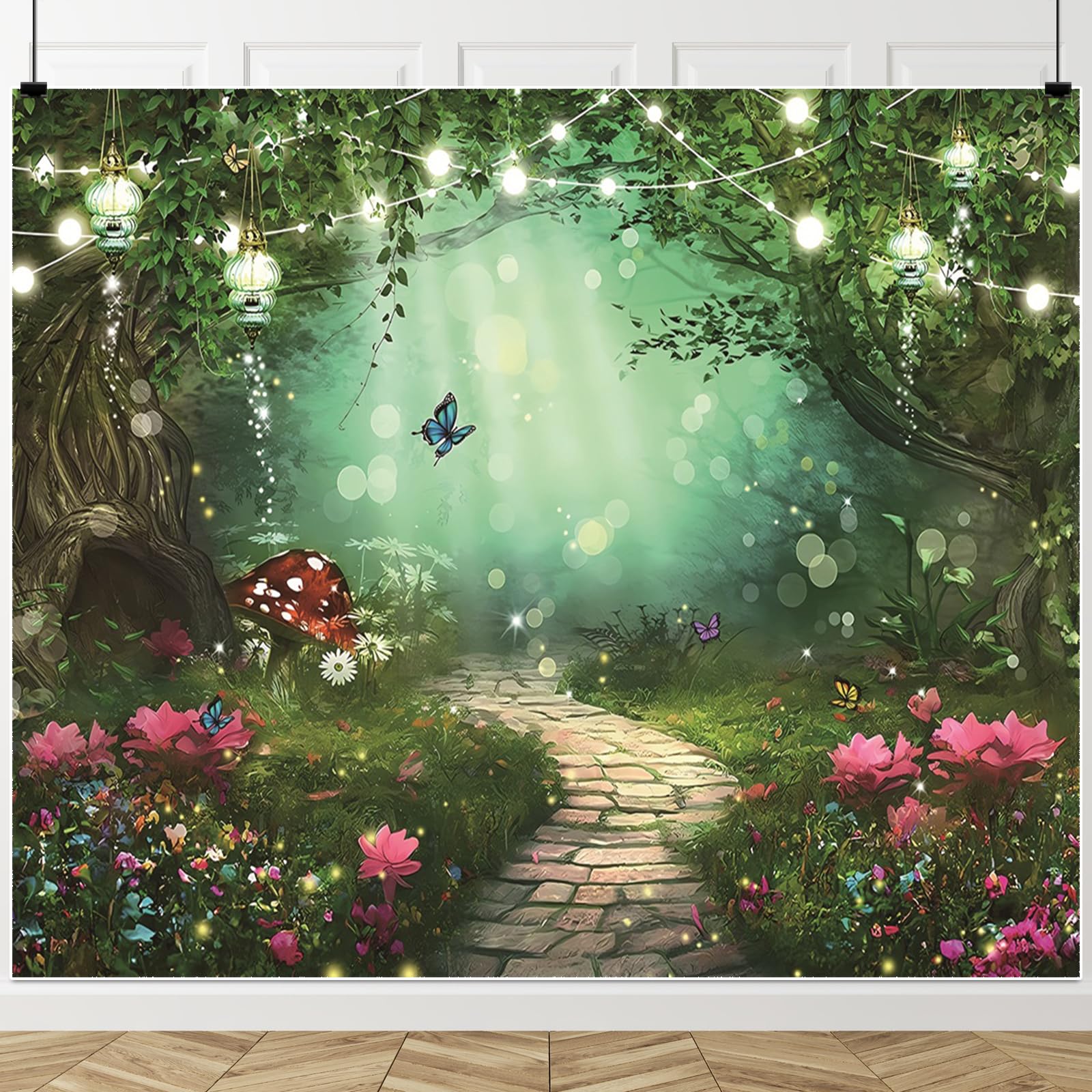 Chloroplastid Spring Enchanted Forest Backdrop 12x8ft Fairy Tale Wonderland Garden Woodland Mushroom Butterfly Photography Background for Princess