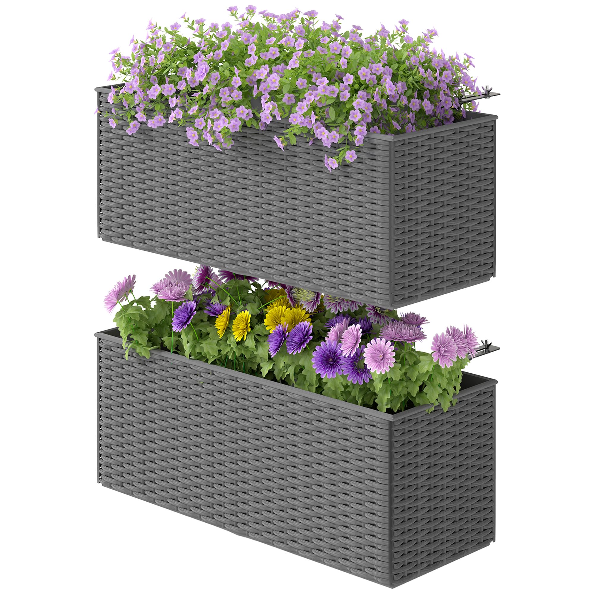 Outsunny Set of 2 Hanging Flower Boxes, 50 cm Long, Grey