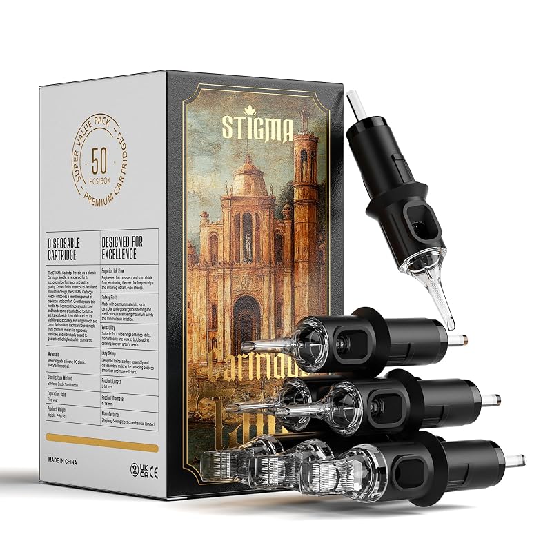 Cartuchos de agulhas descartáveis para tatuagem STIGMA EN05X-50KIT-G, 50 unidades sortidas de 0,35 mm