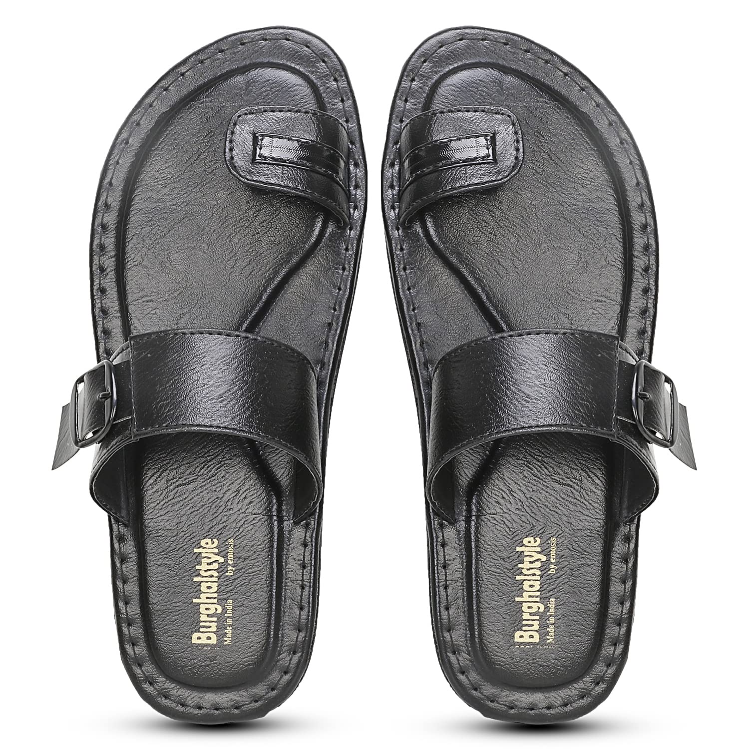 Emosis Mens Faux Leather Slipper - Flat Chappal cum Thong Sandal - For Daily Use Outdoor Indoor Formal Office Home Ethnic Casual Wear E047 (Black, numeric_6) (B0BMLFQ1V2) Amazon Price History, Amazon Price Tracker