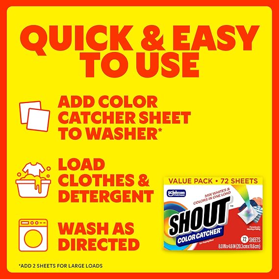 Shout Color Catcher Sheets for Laundry, Maintains Clothes Original Colors, 72 Count