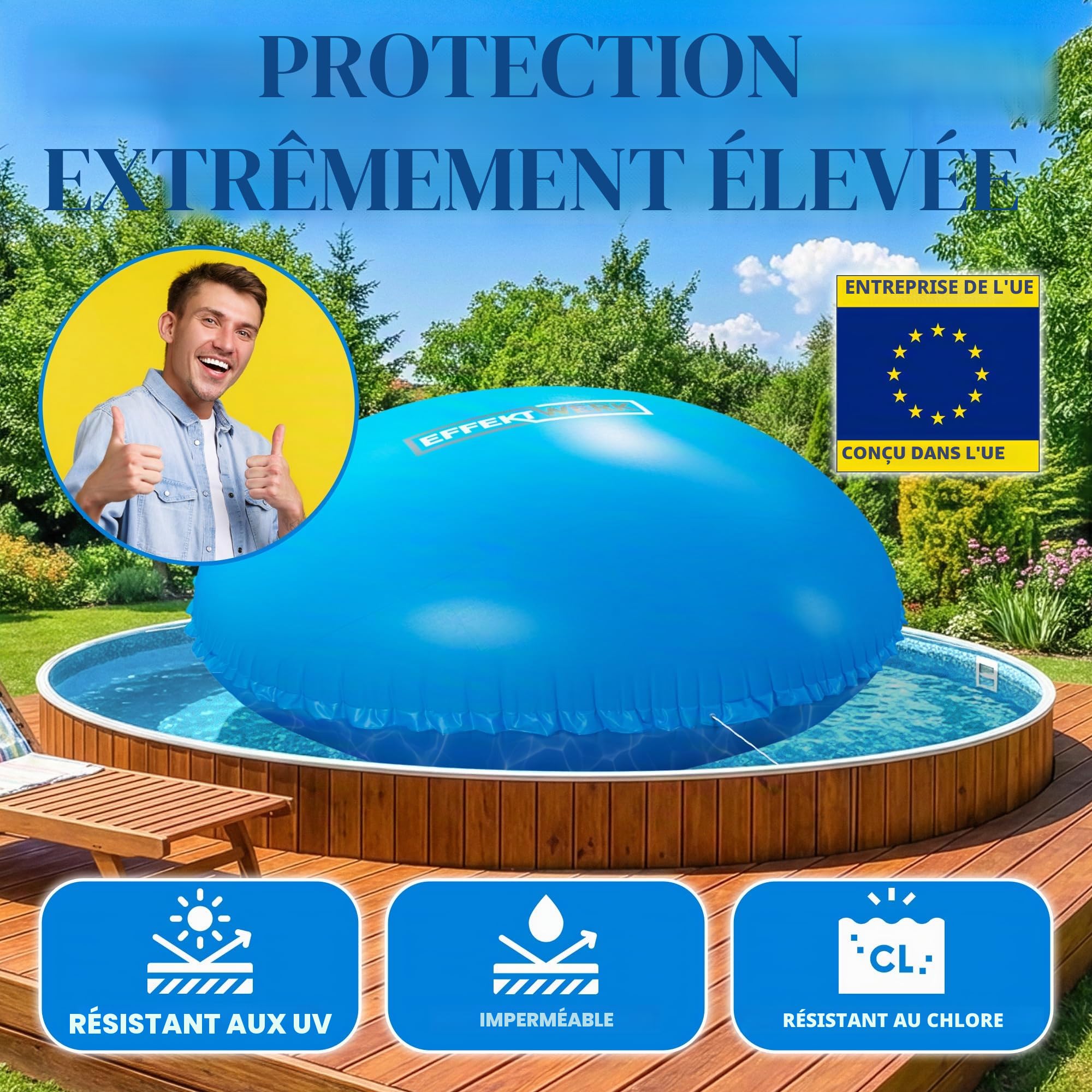 Coussin de Piscine pour l’Hiver - Ballon Gonflable Géant de 4m / Équilibreur de Glace pour Piscine Hors-Sol avec Corde de 5m, Rustines et Bouchon de Valve