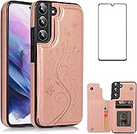 Vista 10 de Asuwish Glaxay S22 - Funda para Samsung Galaxy S22 5G con protector de pantalla de vidrio templado, soporte de cuero con tarjetero, doble cierre