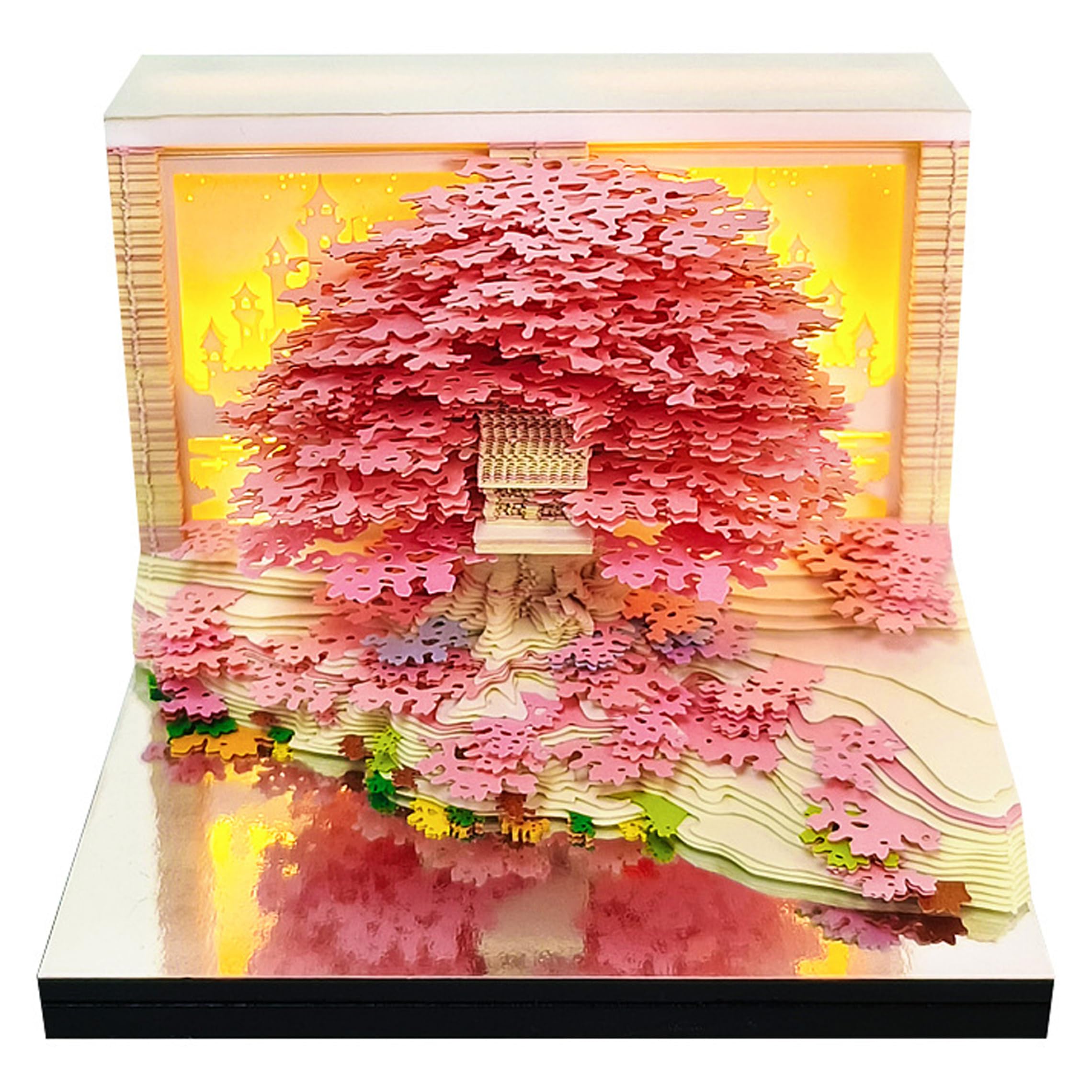 Calendario 3D 2027, Bloc de notas 3D desmontable con soporte para notas de calendario de escritorio con luz LED