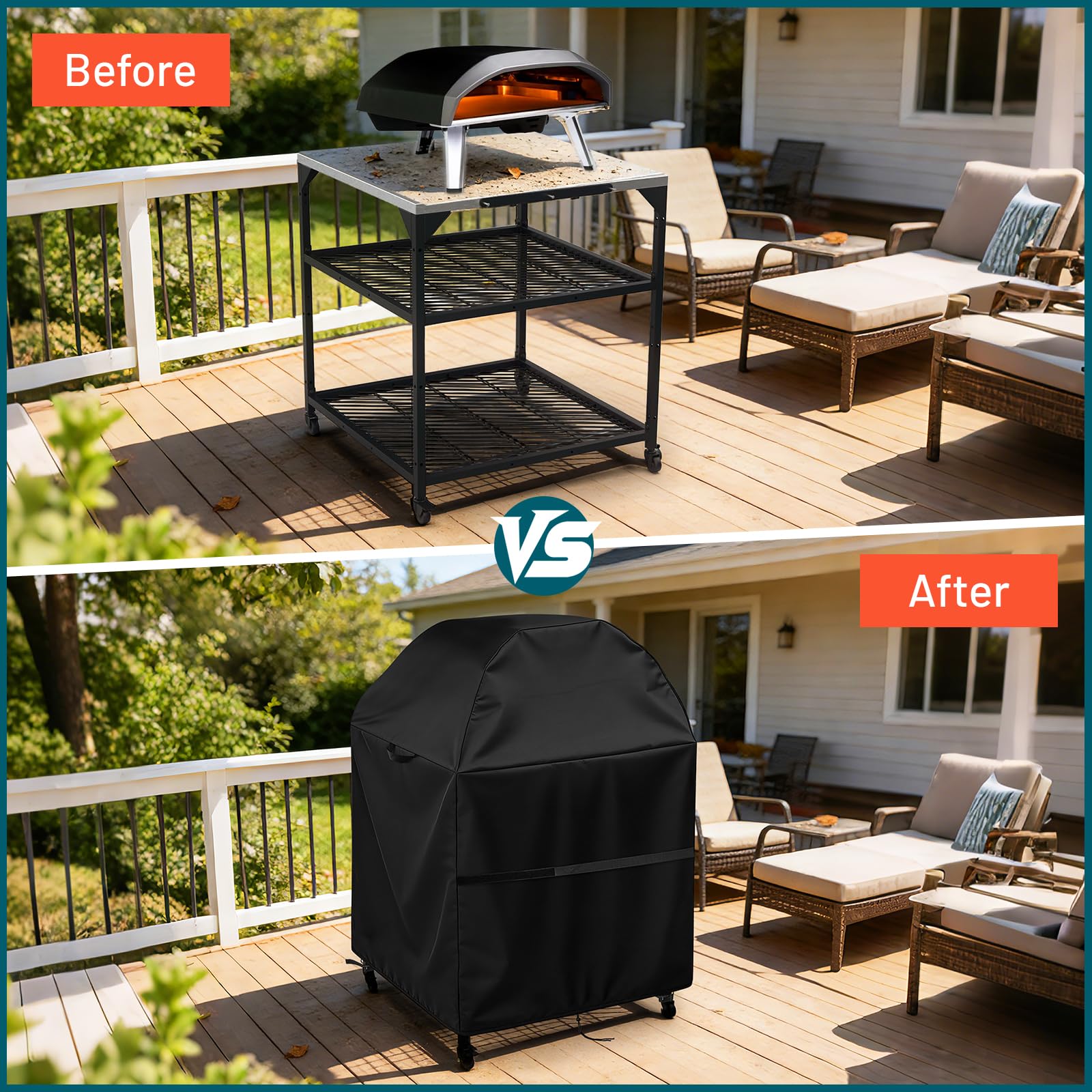 Copertura per forno da pizza da esterno per forno Ooni e tavolo grande | Copertura impermeabile per tavolo da barbecue per pizza (solo copertura), 83 x 83 x 132 cm, nero