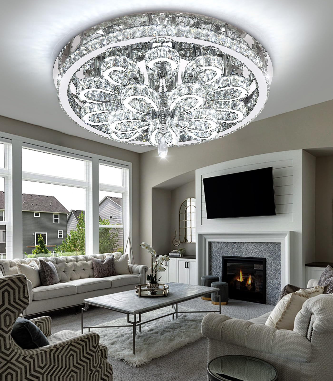 dolria Modern Chandeliers for Living Room Crystal Chandelier Ceiling Light Fixture LED Dimmable with Remote Pendant Lighting Flush Mount Lighting for