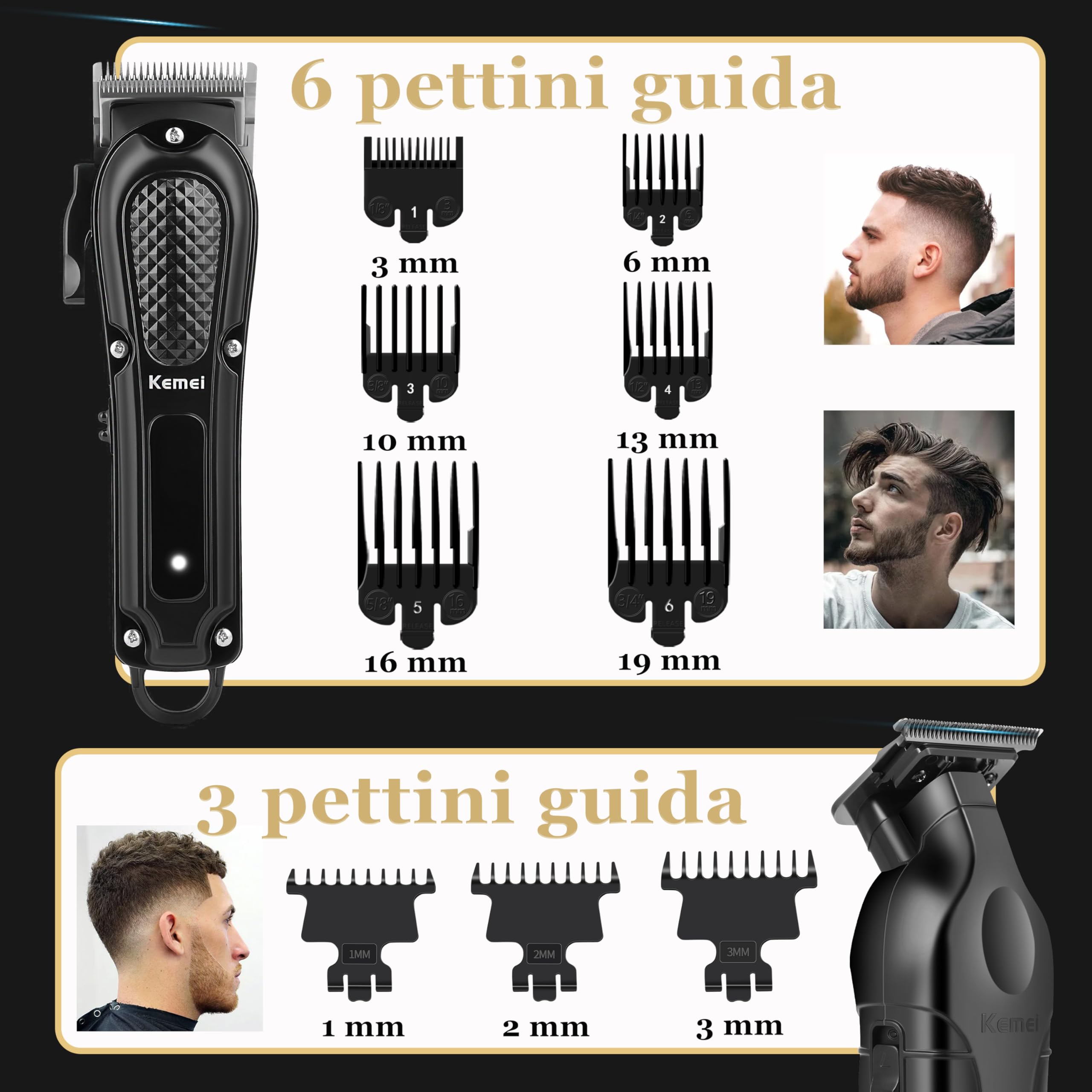 Tagliacapelli professionale KEMEI per uomo, tagliacapelli da barbiere senza fili, regolabarba, rasoio elettrico a lamina con rete di ricambio, KM-2299, KM-1071, KM-2024