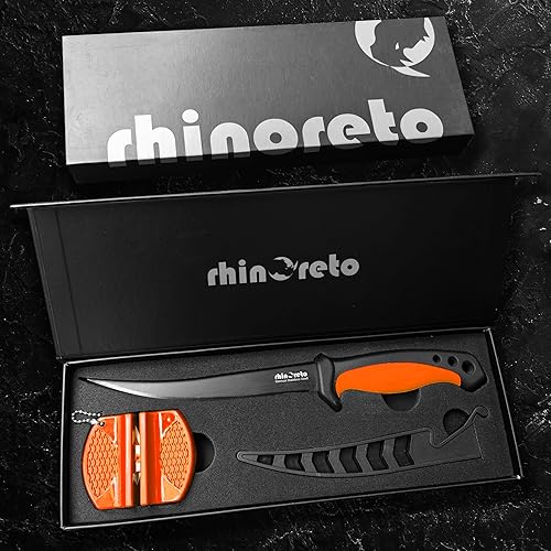 Vista 19 de Rhinoreto Cuchillo de filete para pescado, hoja de acero inoxidable alemán flexible afilada de 5 a 9 pulgadas, cuchillos profesionales para Naranja