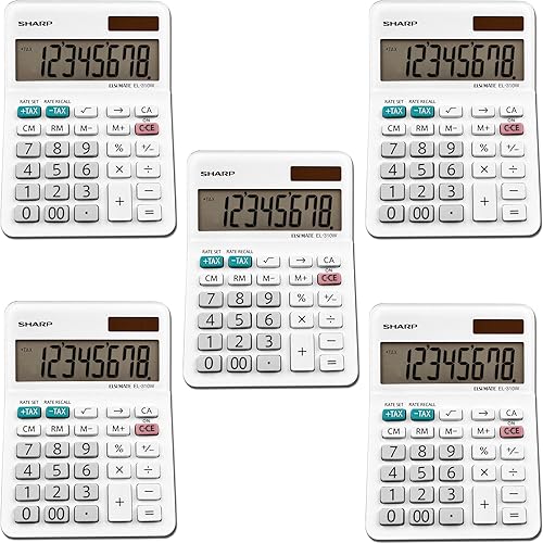 Sharp EL-310WB - Calculadora de escritorio profesional de 8 dígitos, color blanco, paquete de 5