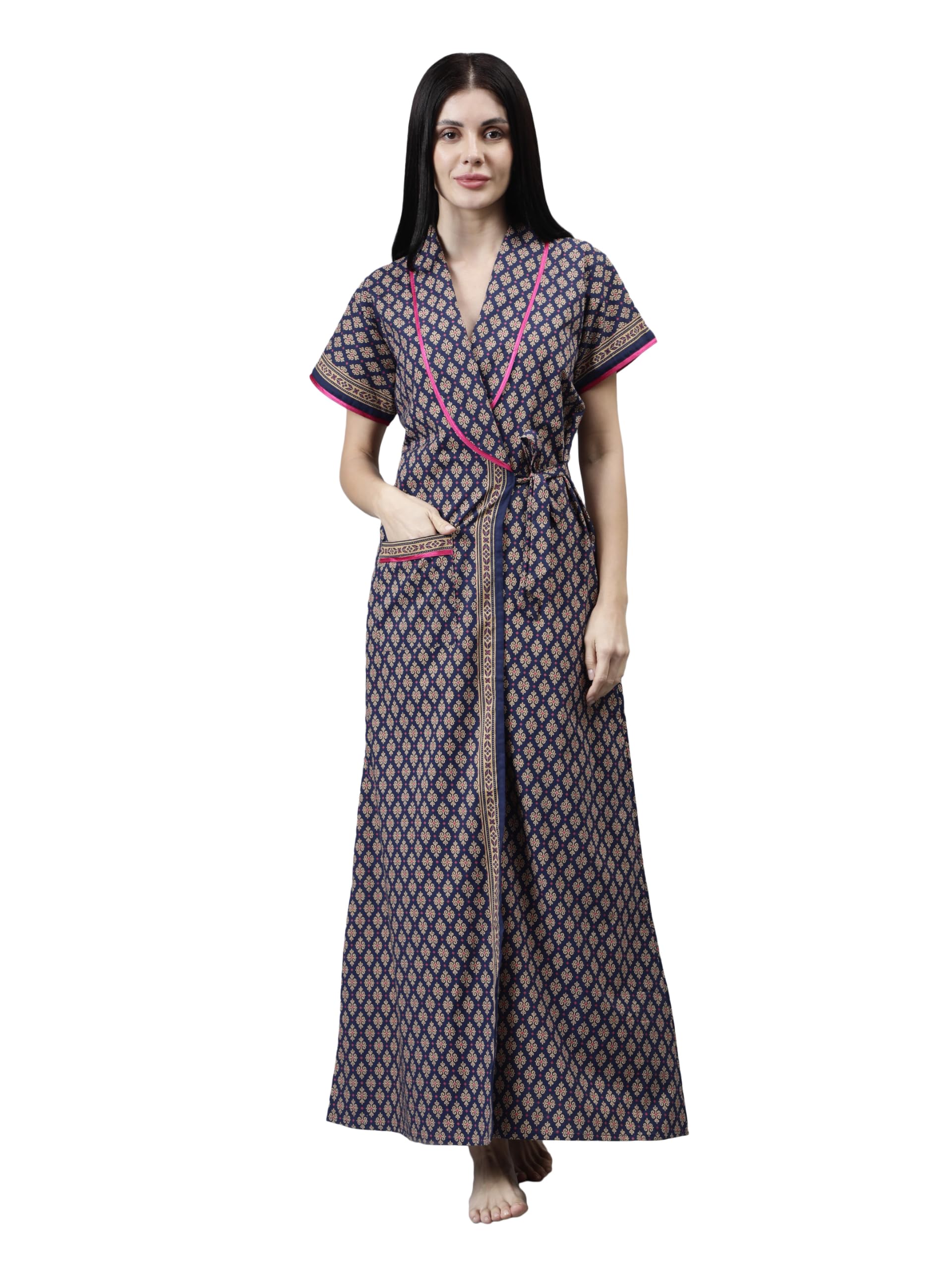 Sponsored Ad - Beallamy Women's Pure Cotton Printed House Coat,Front Open Adjustable Nighty/Night wear A057