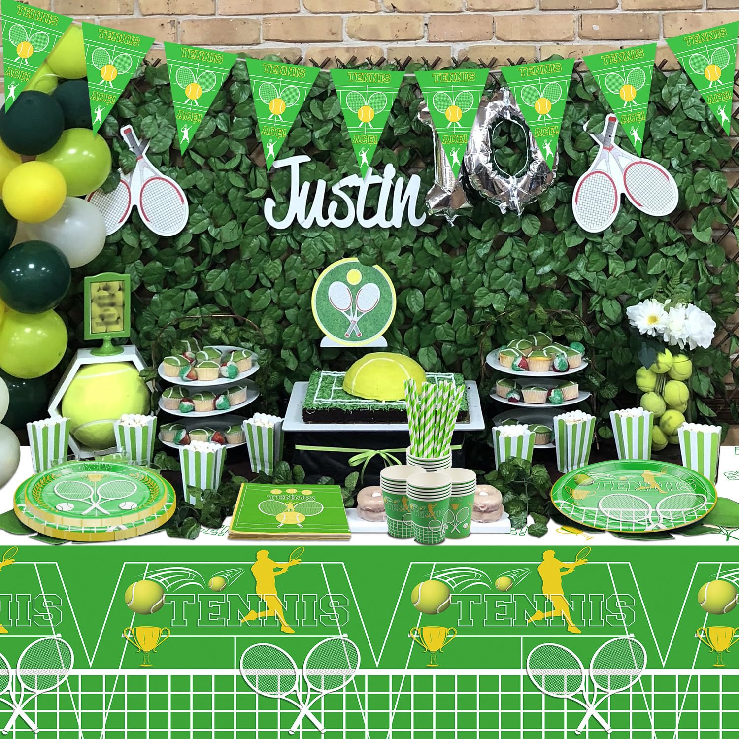 Tennis Feestdecoraties voor 20 Gasten, Inclusief Tennis Papieren Borden, Servetten, Tennis Tafelkleed voor Mannen Vrouwen Kinderen Tennis Verjaardagsfeest Decoraties, Sport Thema Feest Benodigdheden