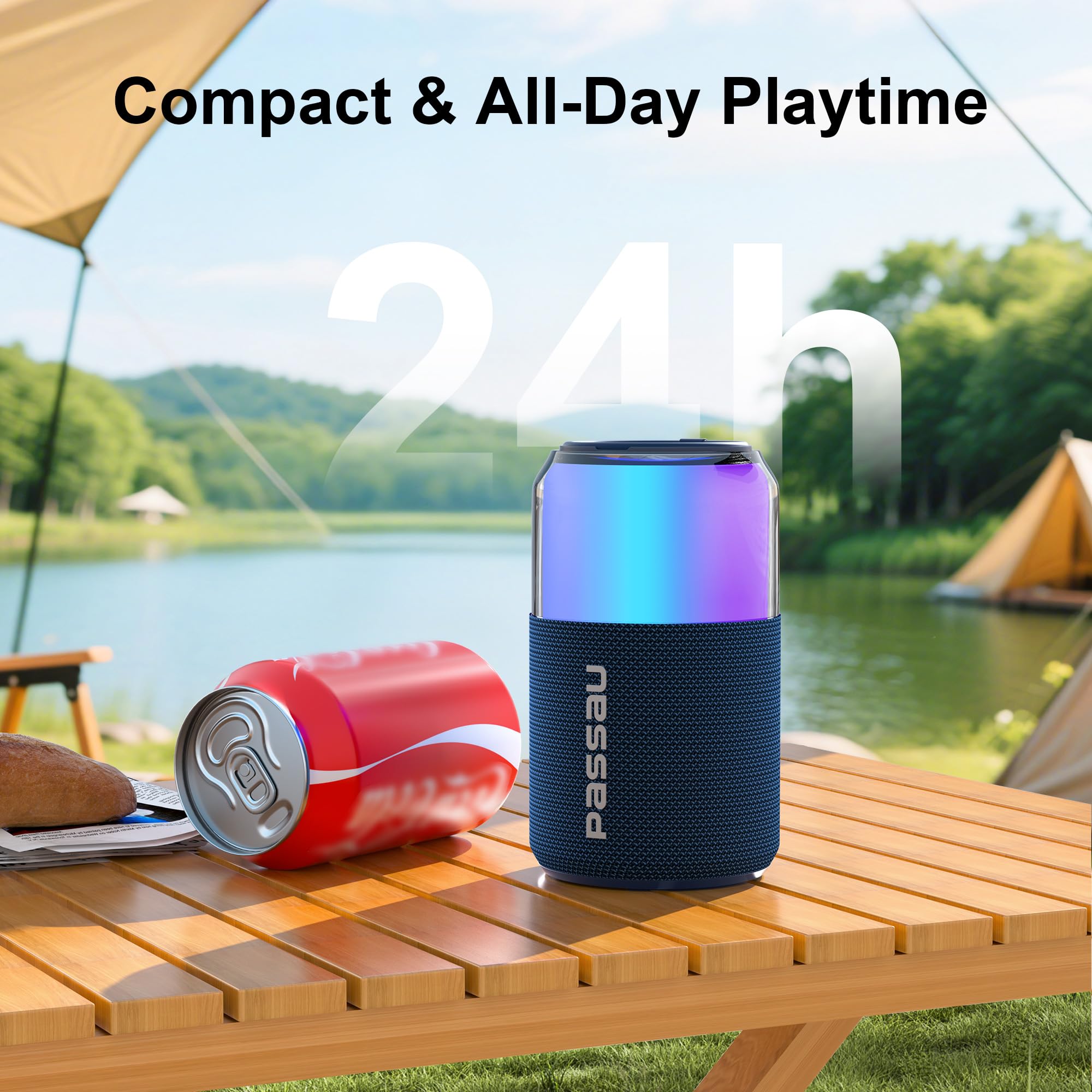 Passau Portable Bluetooth Speaker with Lights Show, 15W Loud Clear Sound, White Elephant Gifts for Adults, BT 5.4, LED Lights up Speakers Stocking Stuffers Gifts for Kids, Teen, Girls, Boys (Blue) 3