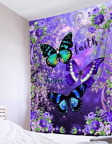 Miniatura 5 de LB Tapiz pequeño de mariposa colorido para colgar en la pared, diseño psicodélico de flores silvestres 3D, mariposas de fantasía floral, arte de