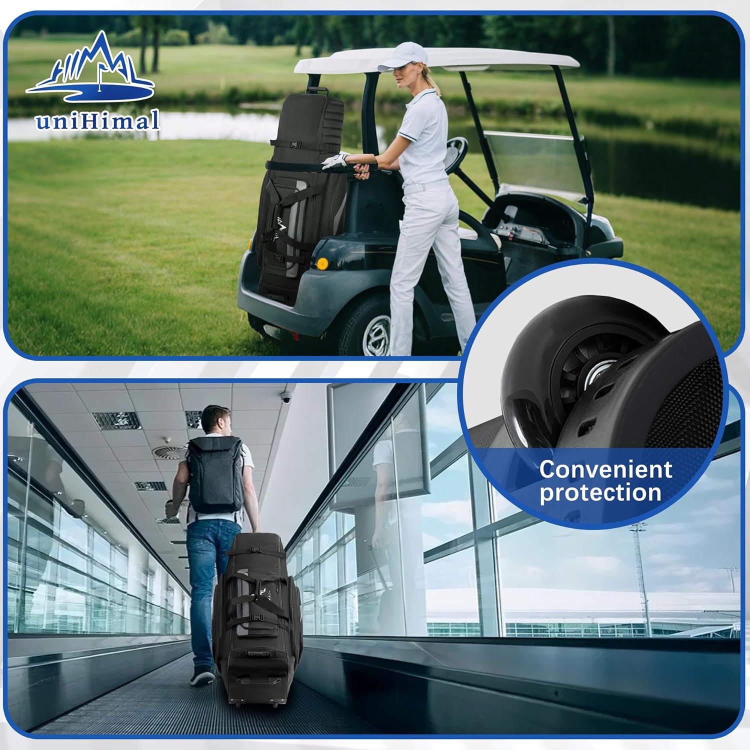 Soft-Sided Golf Travel Bag Cover with Wheels, 1680D Material with Padded Head and Leather Accents, Foldable Travel Golf Bags for Airlines - Image 7