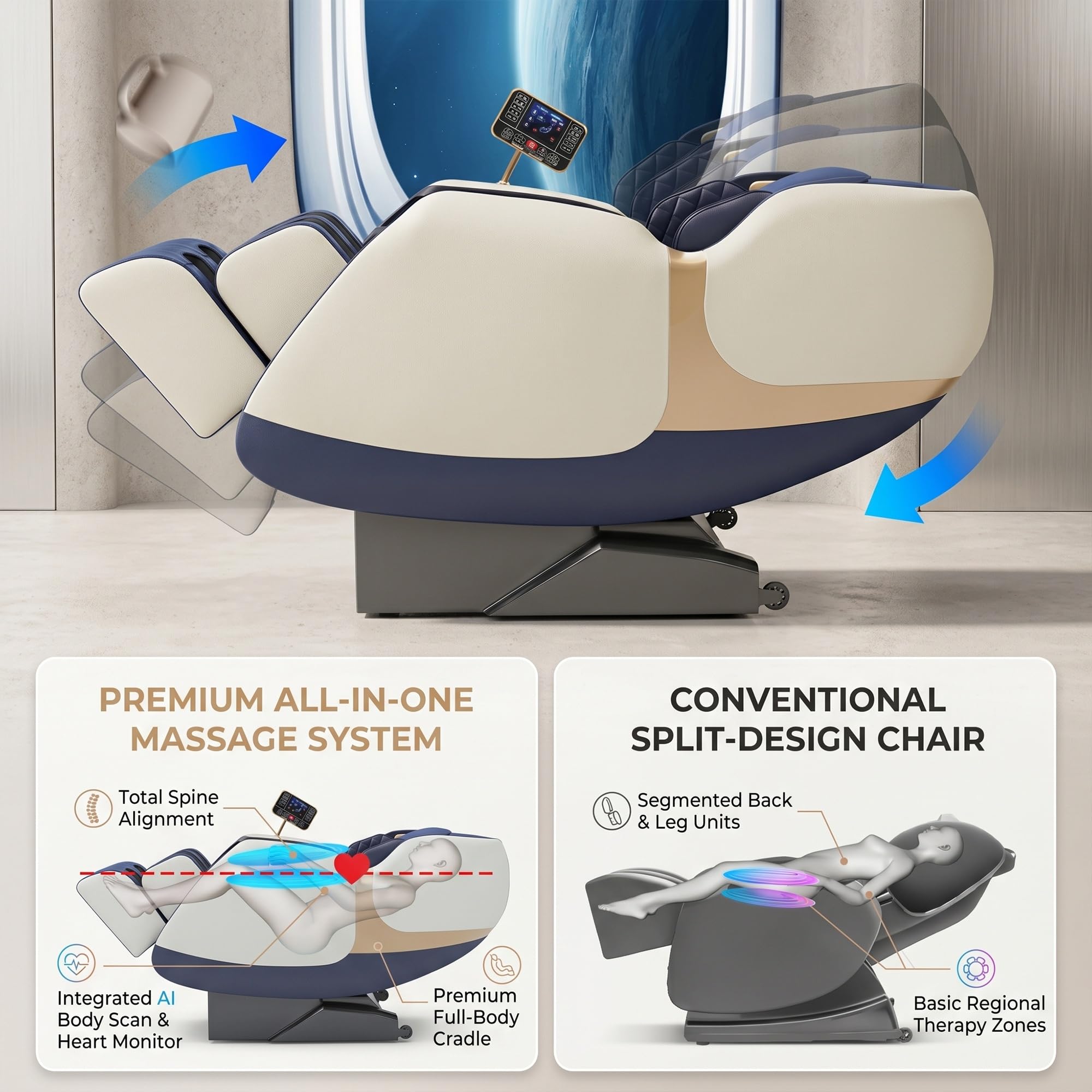 Sillón de Masaje Eléctrico Gravedad Cero, Masaje 3D, Airbags de Cuerpo Completo, Rodillos de Pies y Calor para Relajación en Casa(Noir)