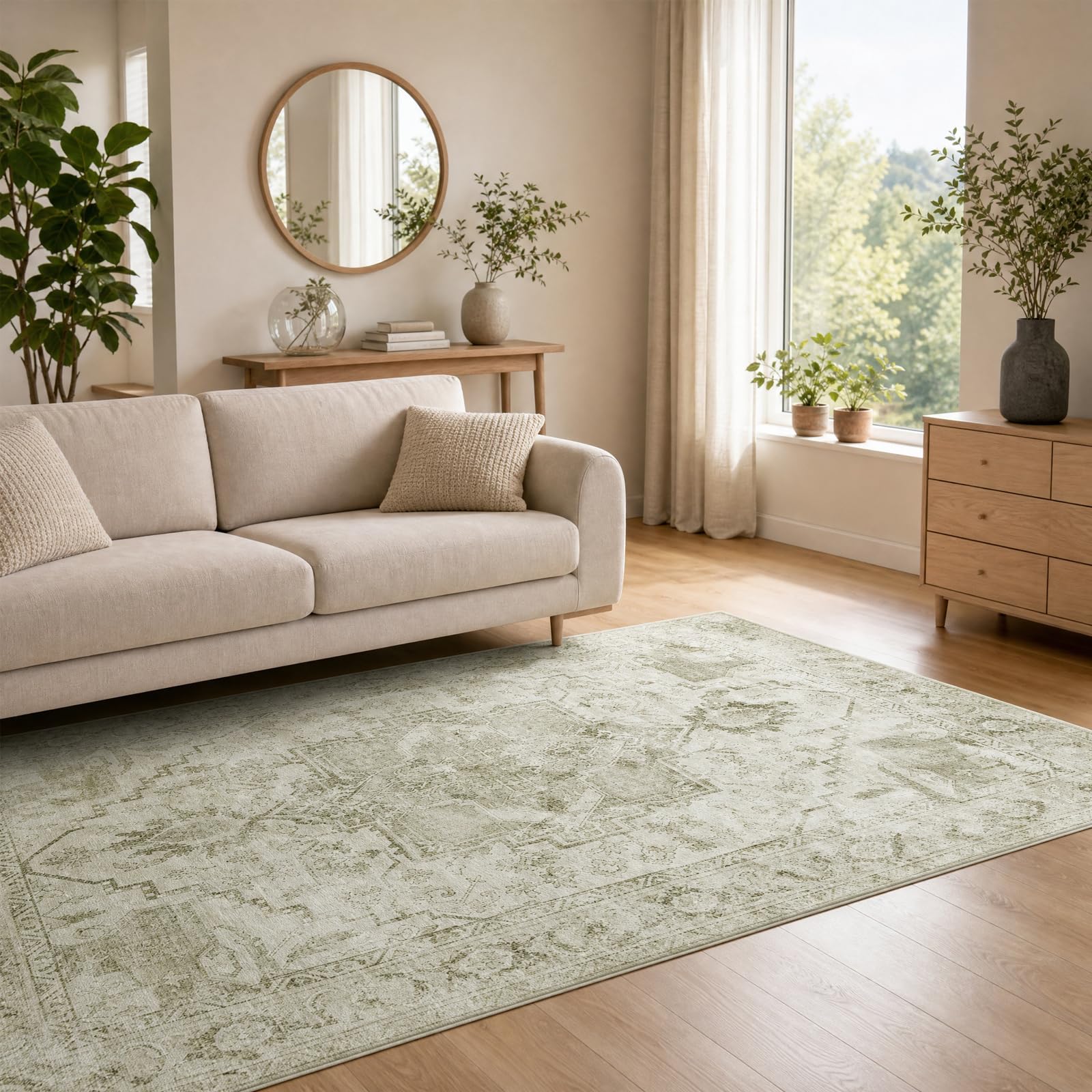Tapis de salon lavable et antidérapant beige style vintage 160x230