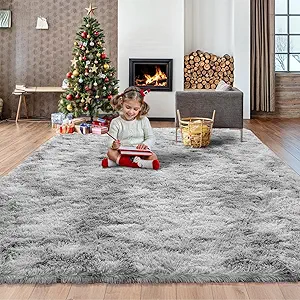 6x9 Large Plush Area Rugs for Living Room, Shag Fuzzy Rug for Bedroom, Ultra Soft Fluffy Furry Carpets for Kids Room, Indoor Carpet Nursery Rugs for Kids Room Home Decor, Tie Dyed Grey