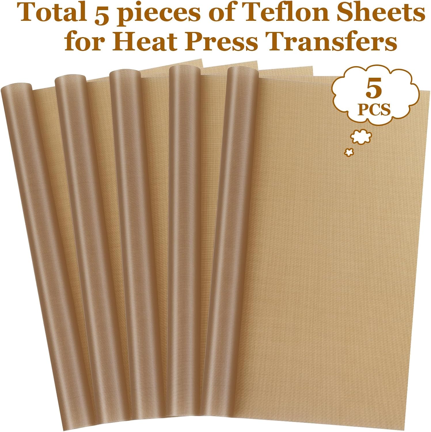 Selizo 5 Pack Teflon Sheet for Heat Press, Large Size Heat Transfer Press Cover Paper Heat Resistant Transfer Protector Mats for Cricut Iron HTV Vinyl, Sublimation, Baking and Craft