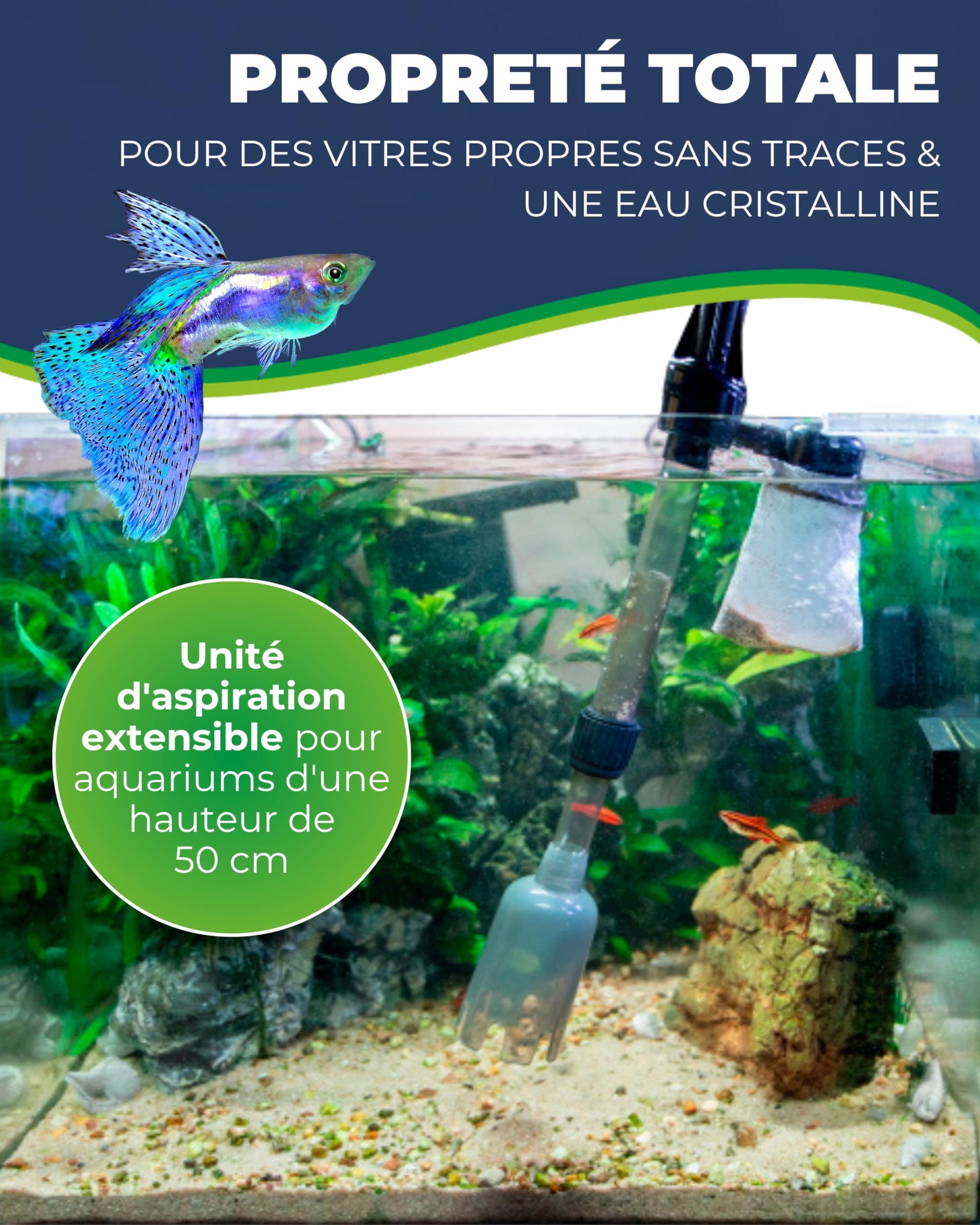 Hobby Aquaristik Perfektus Pro I Aspirateur d’Aquarium Rechargeable I Nettoyeur Efficace pour éliminer Le mulm et Les saletés I Aspirateur électrique avec débit de 650 l/h