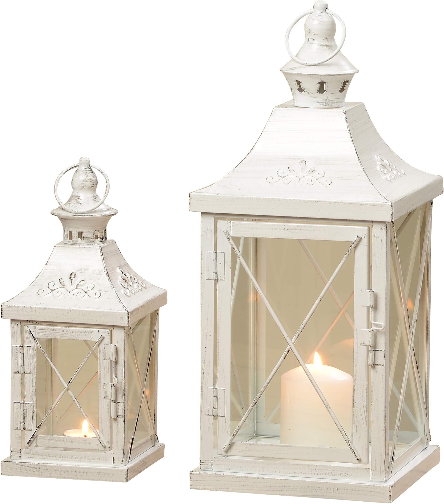 Odile Decorative 2-Piece Lantern Table Light made of Powder-Coated Iron Height: 26 - 40 cm