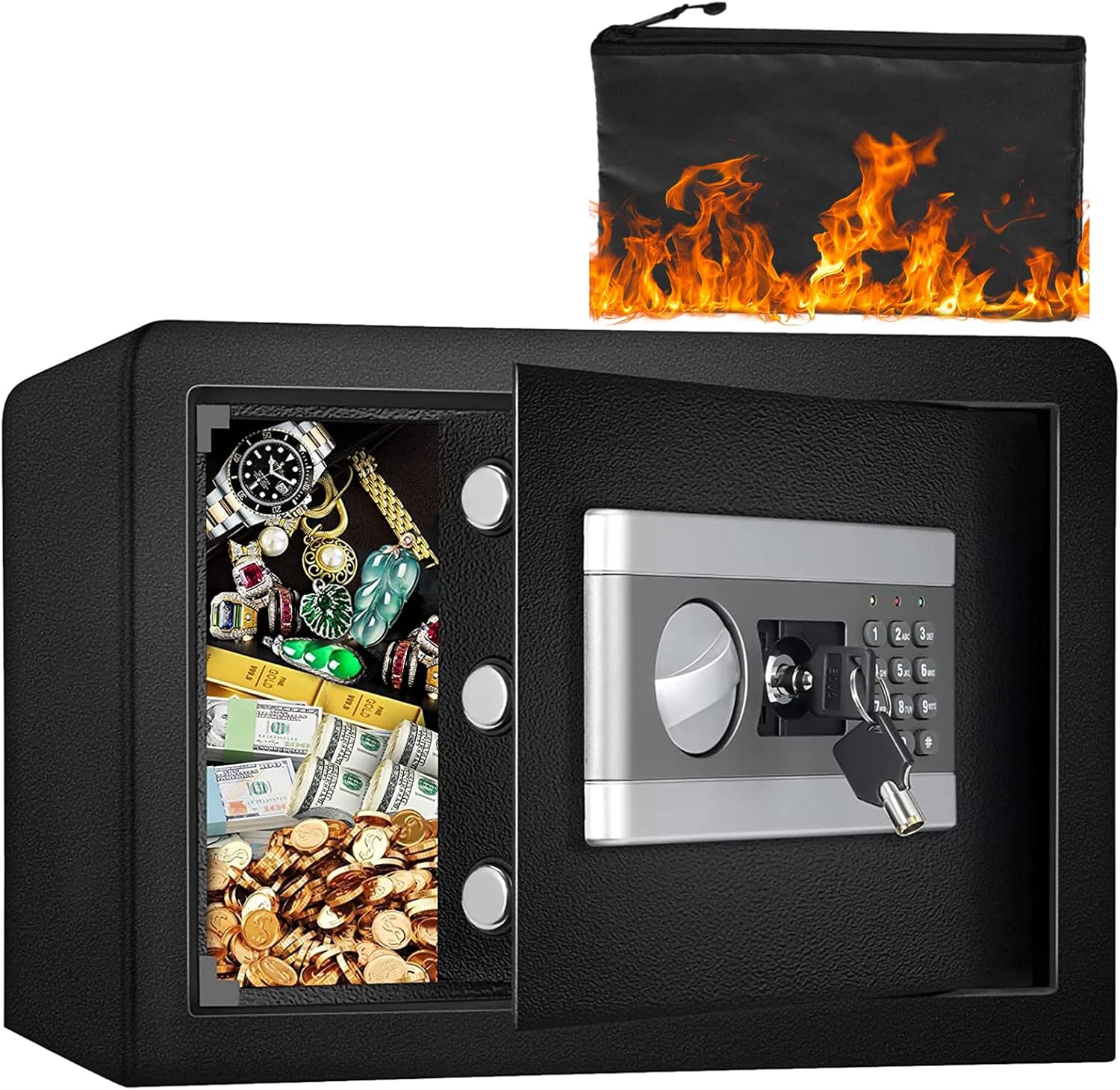 Fireproof Safe Box for Home, Security Safe with Digital Combination Lock Keypad LED Indicator, Safe Box for Money Cash Jewelry Guns (0.8) - - 