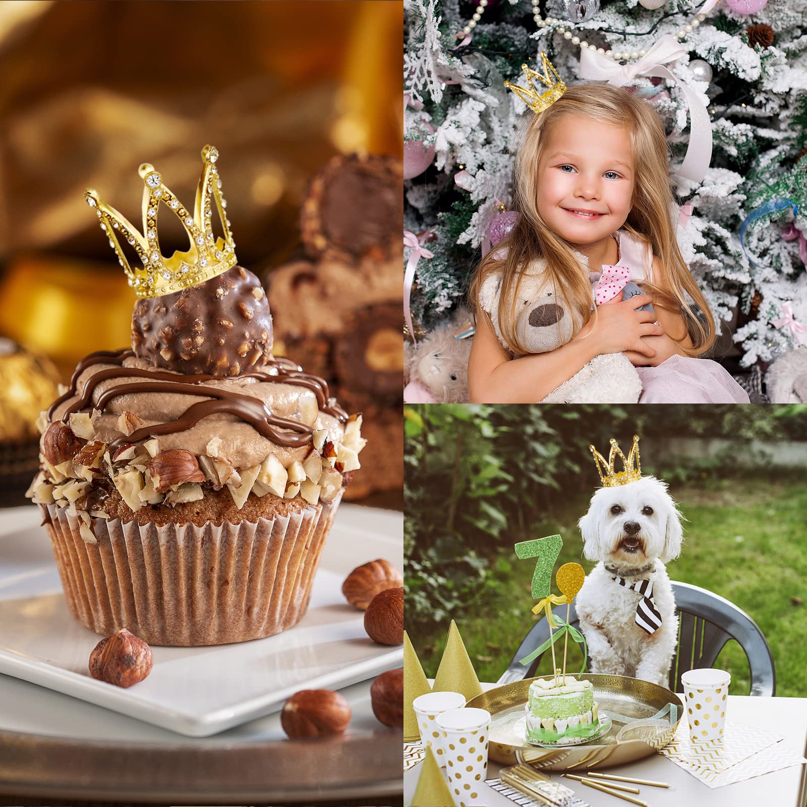 9 Pcs Crown Cake Topper Mini Gold Crown Queen Crown Small Princess Crown Cup Cake Topper Decoration
