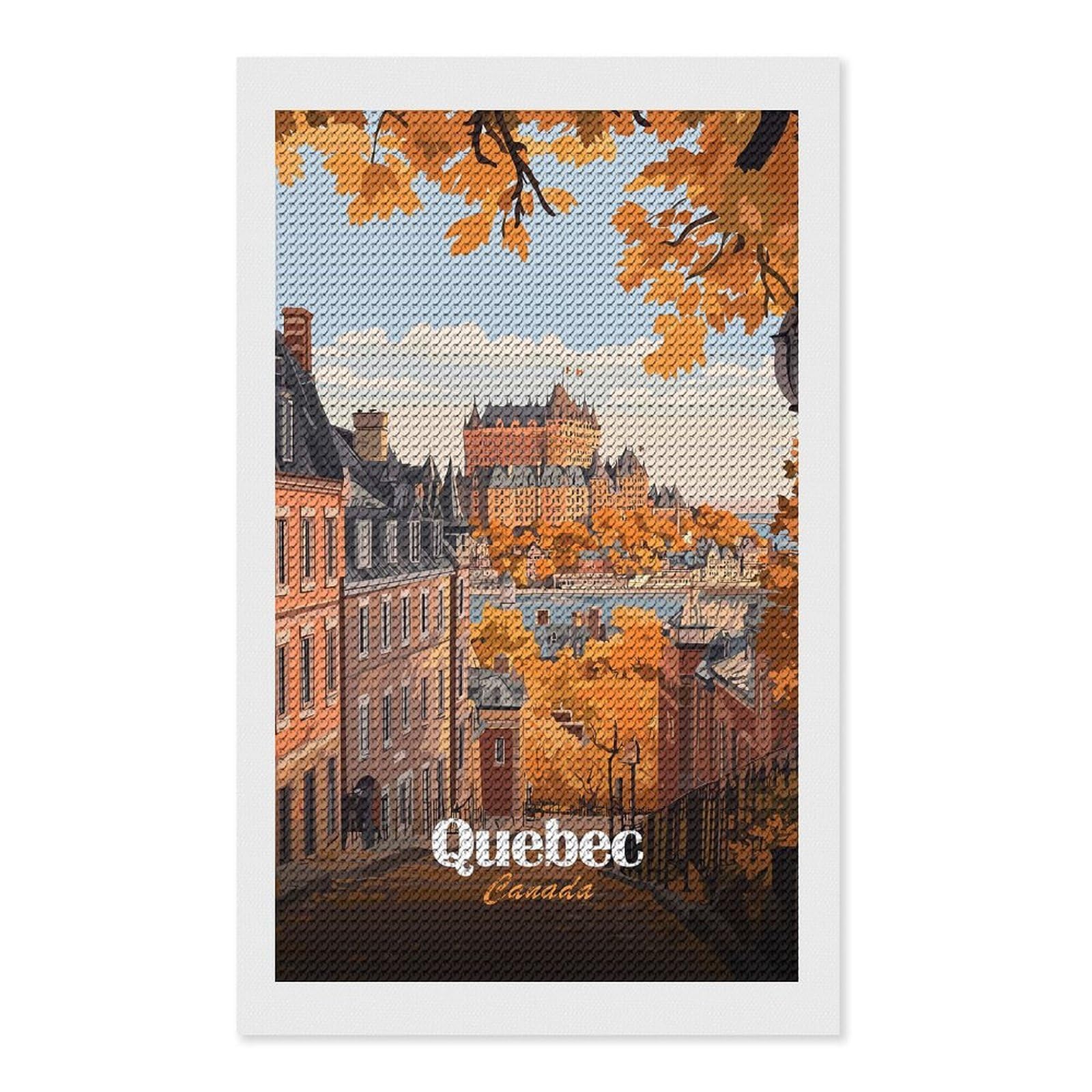 Junmoney Quebec City Autumn Travel Diamond Art Kit 12"x20", Modern Decor, Farmhouse Decor, Home Wall Art, Festive Craft Gift, Handmade Wall Decor